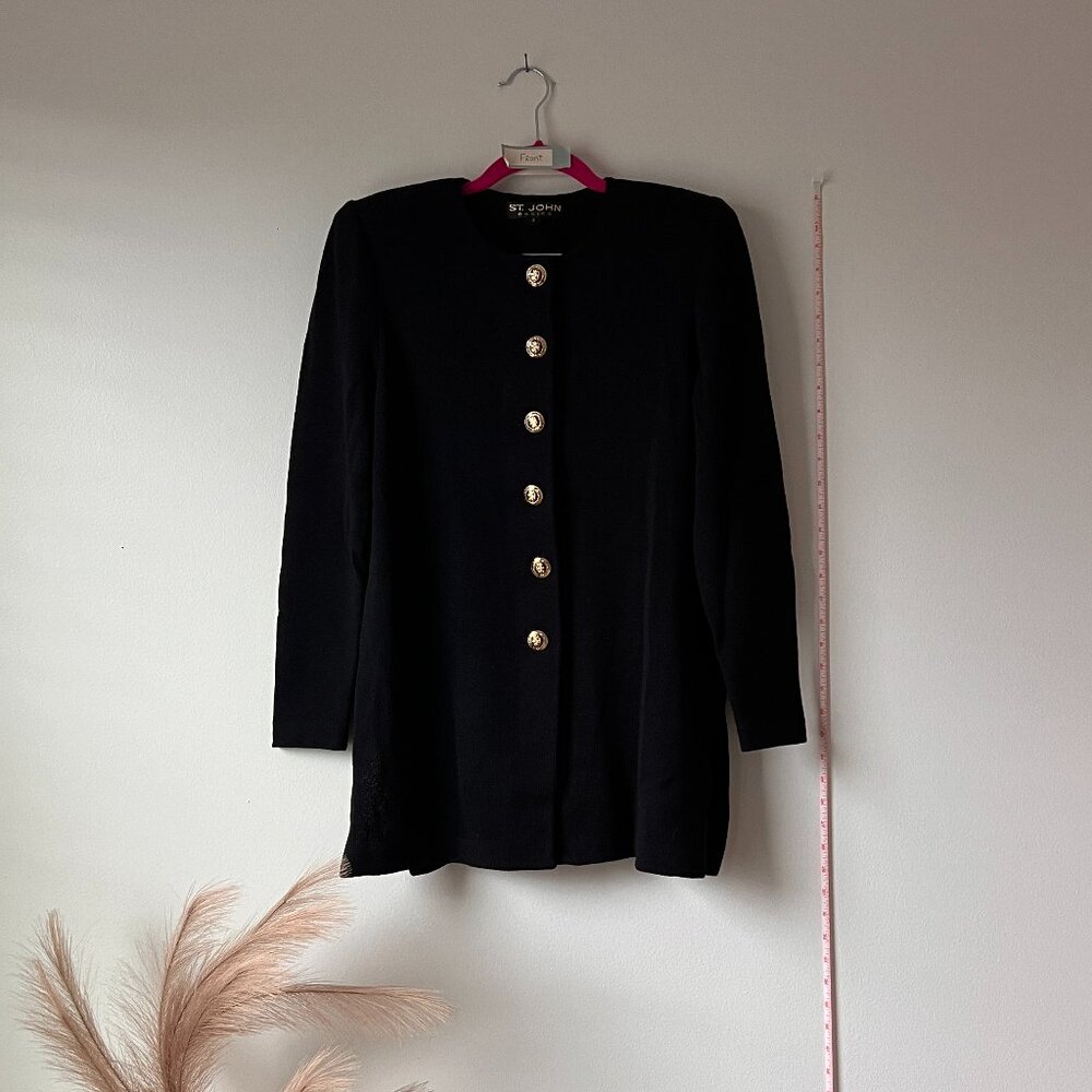 St. John Basics Black Knit Jacket w/ Gold Buttons – Size S